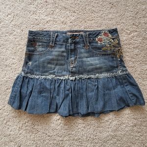 Denim mini skirt with embroidered & crystals